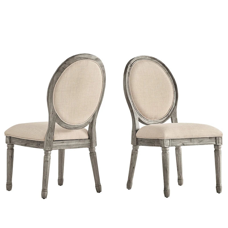 Lot de 2 chaises de salle à manger rondes en lin et bois, style bohème naturel, chaise de salle à manger