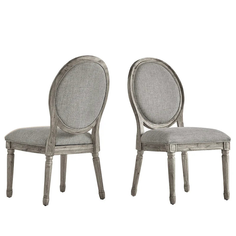 Lot de 2 chaises de salle à manger rondes en lin et bois, style bohème naturel, chaise de salle à manger