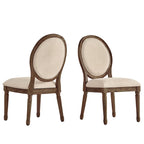 Lot de 2 chaises de salle à manger rondes en lin et bois, style bohème naturel, chaise de salle à manger
