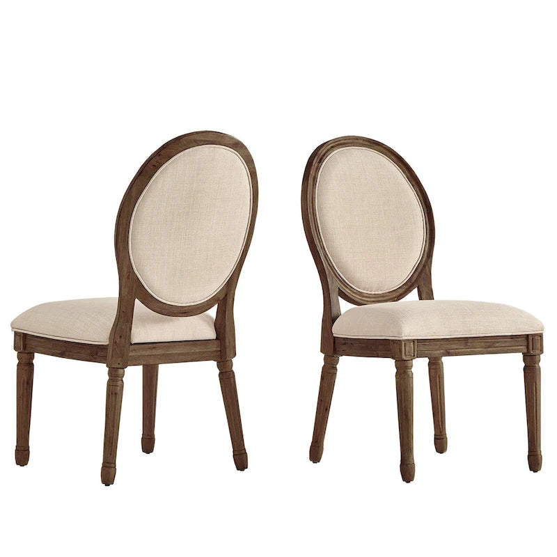 Lot de 2 chaises de salle à manger rondes en lin et bois, style bohème naturel, chaise de salle à manger
