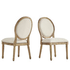 Lot de 2 chaises de salle à manger rondes en lin et bois, style bohème naturel, chaise de salle à manger