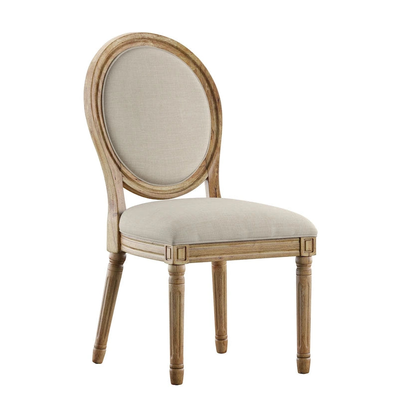 Lot de 2 chaises de salle à manger rondes en lin et bois, style bohème naturel, chaise de salle à manger
