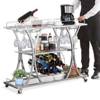 Chariot de bar en métal à 3 niveaux avec étagères en verre trempé, desserte roulante pour cuisine et salon