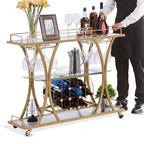 Chariot de bar en métal à 3 niveaux avec étagères en verre trempé, desserte roulante pour cuisine et salon