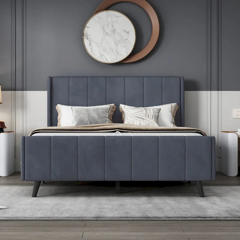 Lit plateforme rembourré grand format en velours