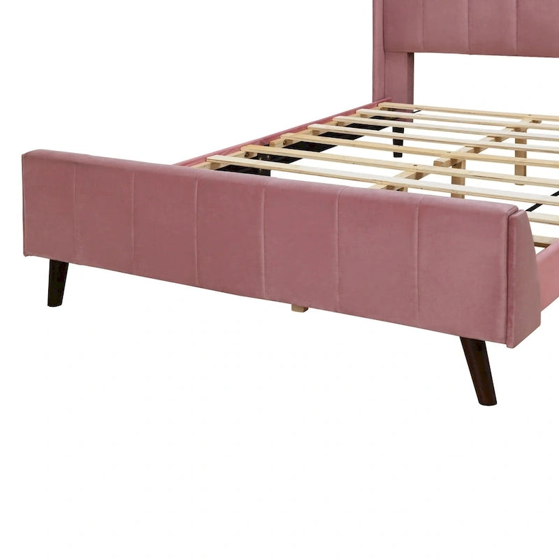 Lit plateforme rembourré grand format en velours