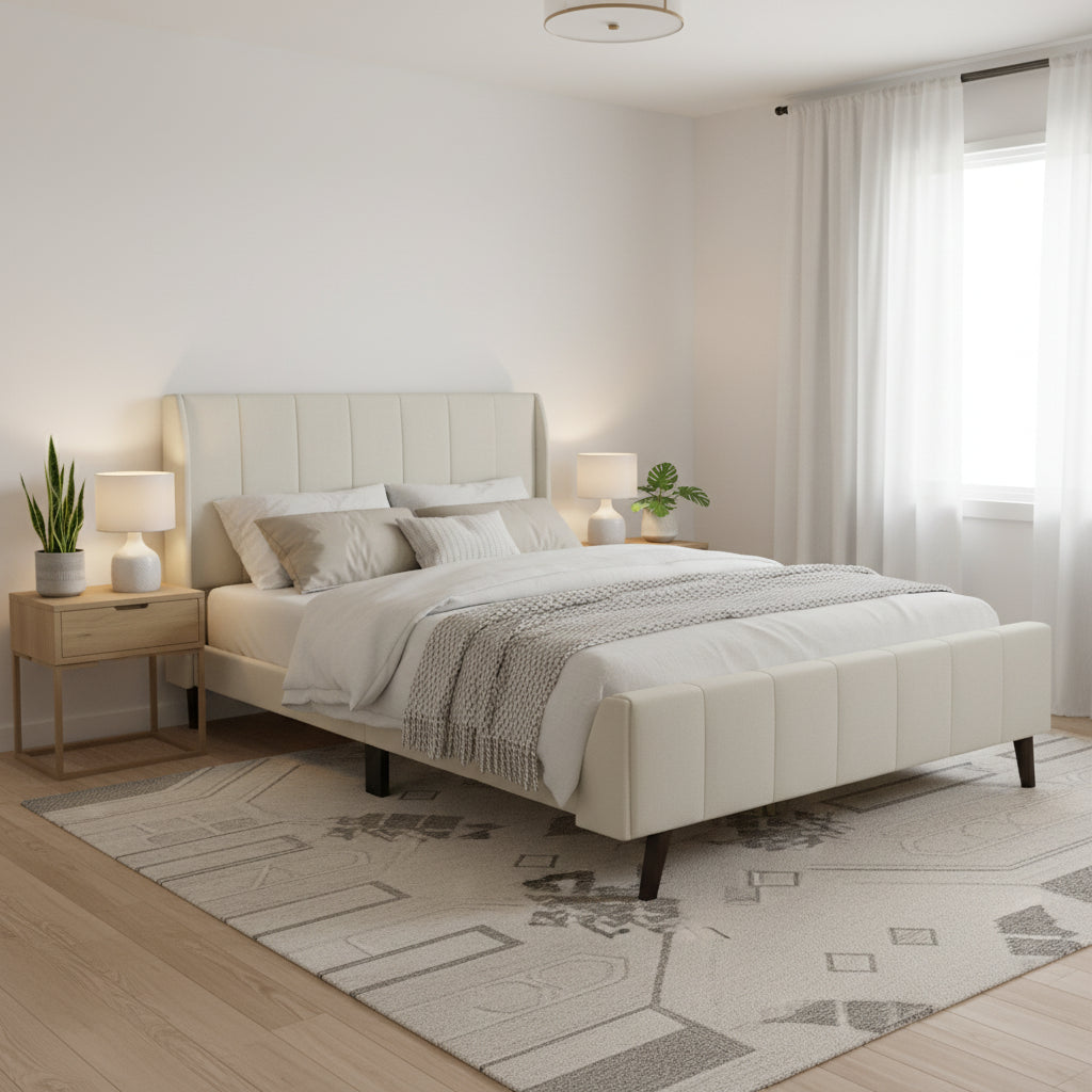 Lit plateforme rembourré grand format en velours