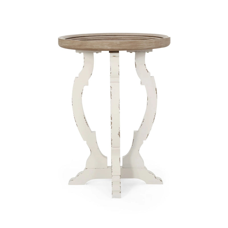 Table d'appoint ronde de style campagnard français, en bois et métal, style vintage pour salon