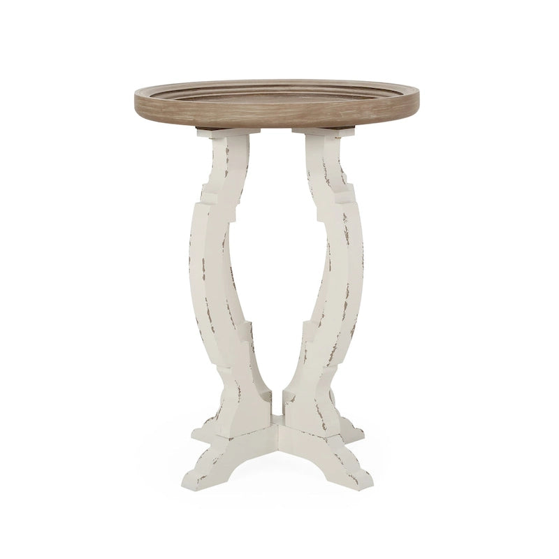 Table d'appoint ronde de style campagnard français, en bois et métal, style vintage pour salon