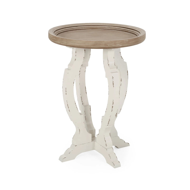 Table d'appoint ronde de style campagnard français, en bois et métal, style vintage pour salon