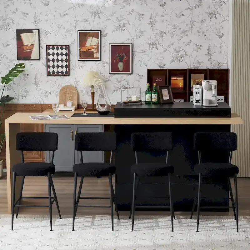 Lot de 2/Lot de 4 Tabourets de Bar Modernes Rembourrés en Tissu Teddy avec Piètement Métallique