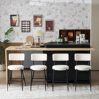 Lot de 2/Lot de 4 Tabourets de Bar Modernes Rembourrés en Tissu Teddy avec Piètement Métallique