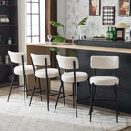 Lot de 2/Lot de 4 Tabourets de Bar Modernes Rembourrés en Tissu Teddy avec Piètement Métallique