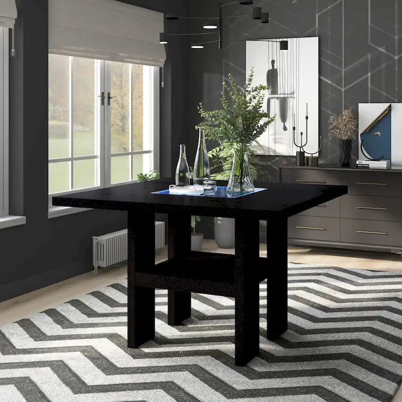 Table de salle à manger carrée lumineuse en bois, hauteur comptoir, 137 cm, base LED, style bar moderne