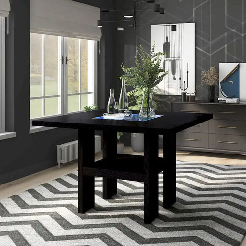 Table de salle à manger carrée lumineuse en bois, hauteur comptoir, 137 cm, base LED, style bar moderne
