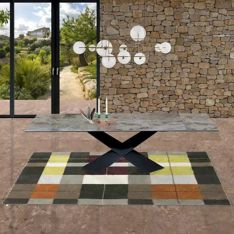 Table à manger extensible en céramique grise 180-270 cm, 6 à 8 places, style moderne
