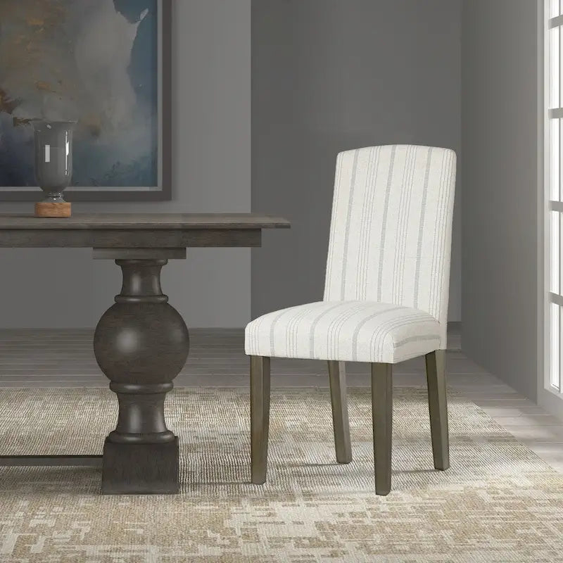 Lot de 2 chaises de salle à manger classiques Parsons, revêtement en tissu rayé gris tourterelle, pieds en bois massif