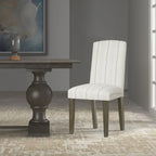 Lot de 2 chaises de salle à manger classiques Parsons, revêtement en tissu rayé gris tourterelle, pieds en bois massif