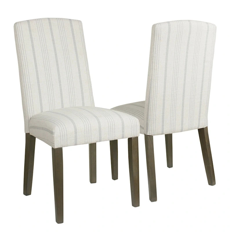 Lot de 2 chaises de salle à manger classiques Parsons, revêtement en tissu rayé gris tourterelle, pieds en bois massif