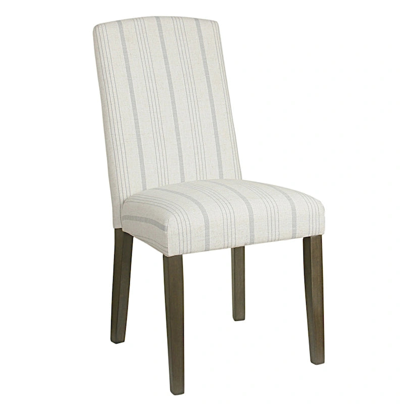 Lot de 2 chaises de salle à manger classiques Parsons, revêtement en tissu rayé gris tourterelle, pieds en bois massif