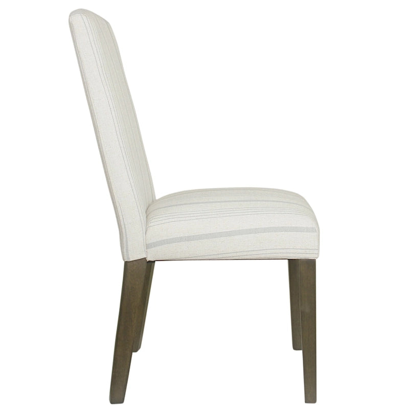 Lot de 2 chaises de salle à manger classiques Parsons, revêtement en tissu rayé gris tourterelle, pieds en bois massif