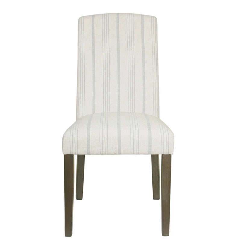 Lot de 2 chaises de salle à manger classiques Parsons, revêtement en tissu rayé gris tourterelle, pieds en bois massif
