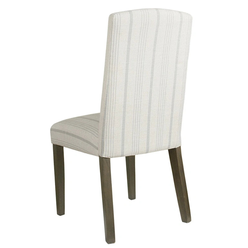 Lot de 2 chaises de salle à manger classiques Parsons, revêtement en tissu rayé gris tourterelle, pieds en bois massif