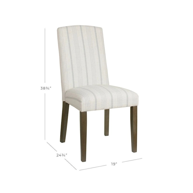 Lot de 2 chaises de salle à manger classiques Parsons, revêtement en tissu rayé gris tourterelle, pieds en bois massif