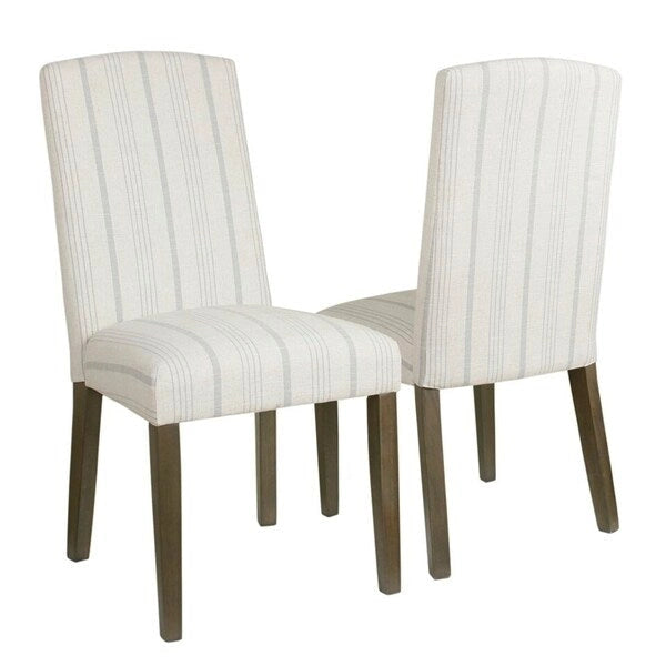 Lot de 2 chaises de salle à manger classiques Parsons, revêtement en tissu rayé gris tourterelle, pieds en bois massif