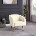Fauteuil d'appoint Sherpa avec pieds en bois, crème, revêtement moelleux, fauteuil de salon moderne