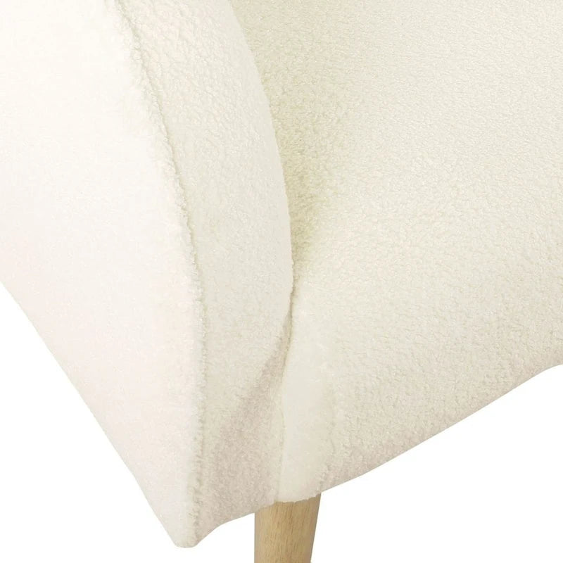 Fauteuil d'appoint Sherpa avec pieds en bois, crème, revêtement moelleux, fauteuil de salon moderne