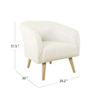 Fauteuil d'appoint Sherpa avec pieds en bois, crème, revêtement moelleux, fauteuil de salon moderne