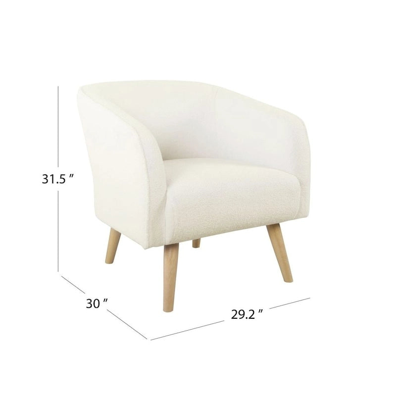 Fauteuil d'appoint Sherpa avec pieds en bois, crème, revêtement moelleux, fauteuil de salon moderne