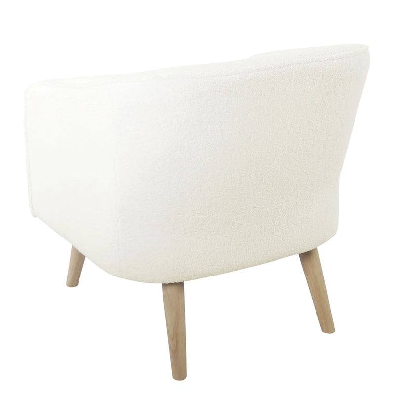 Fauteuil d'appoint Sherpa avec pieds en bois, crème, revêtement moelleux, fauteuil de salon moderne