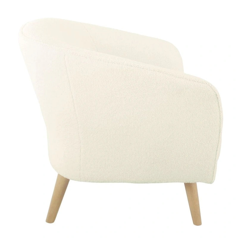 Fauteuil d'appoint Sherpa avec pieds en bois, crème, revêtement moelleux, fauteuil de salon moderne