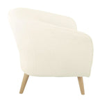 Fauteuil d'appoint Sherpa avec pieds en bois, crème, revêtement moelleux, fauteuil de salon moderne