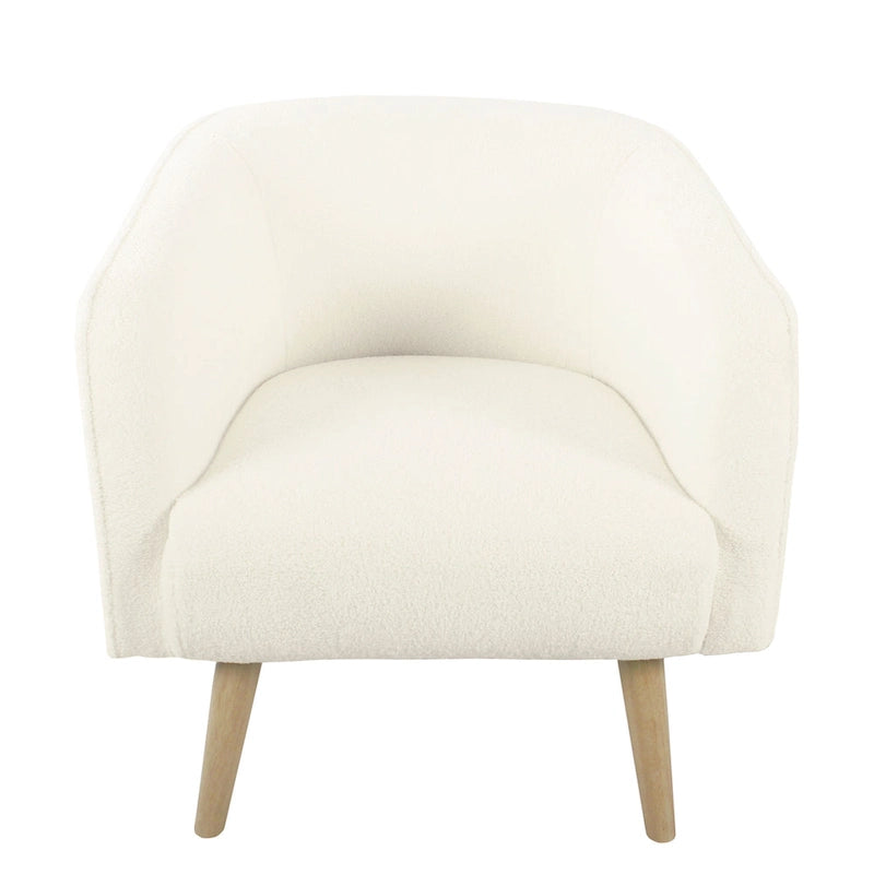 Fauteuil d'appoint Sherpa avec pieds en bois, crème, revêtement moelleux, fauteuil de salon moderne