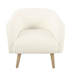 Fauteuil d'appoint Sherpa avec pieds en bois, crème, revêtement moelleux, fauteuil de salon moderne