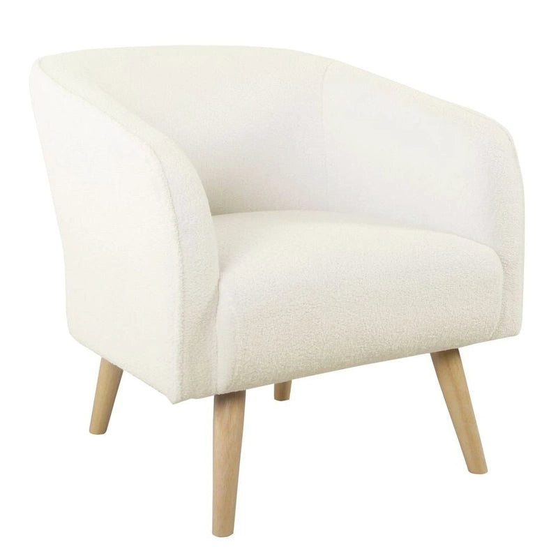 Fauteuil d'appoint Sherpa avec pieds en bois, crème, revêtement moelleux, fauteuil de salon moderne