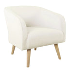 Fauteuil d'appoint Sherpa avec pieds en bois, crème, revêtement moelleux, fauteuil de salon moderne