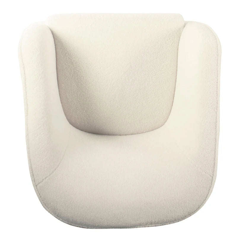 Fauteuil d'appoint Sherpa avec pieds en bois, crème, revêtement moelleux, fauteuil de salon moderne