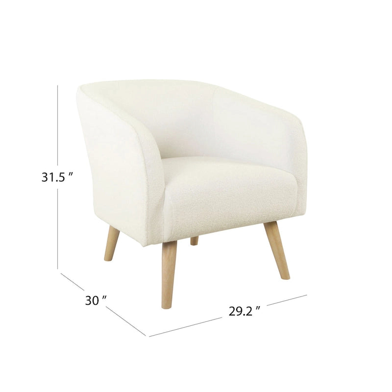 Fauteuil d'appoint Sherpa avec pieds en bois, crème, revêtement moelleux, fauteuil de salon moderne