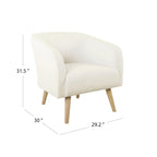 Fauteuil d'appoint Sherpa avec pieds en bois, crème, revêtement moelleux, fauteuil de salon moderne