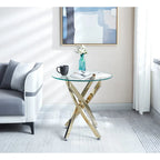 Table d'appoint ronde moderne en verre trempé avec pieds en acier inoxydable