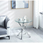 Table d'appoint ronde moderne en verre trempé avec pieds en acier inoxydable