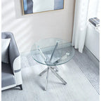 Table d'appoint ronde moderne en verre trempé avec pieds en acier inoxydable