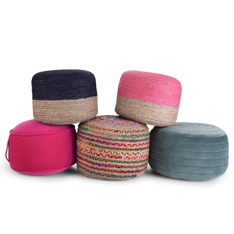 Pouf rond bohème en velours, repose-pieds de sol pour salon et chambre