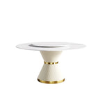 Table à manger moderne en marbre ronde de 59 po avec plateau tournant