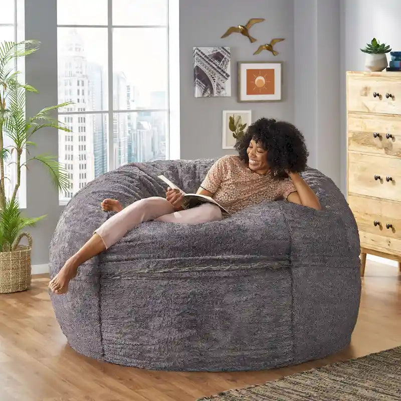Pouf géant en fausse fourrure Modern Glam, style hiver, siège de salon surdimensionné pour le salon