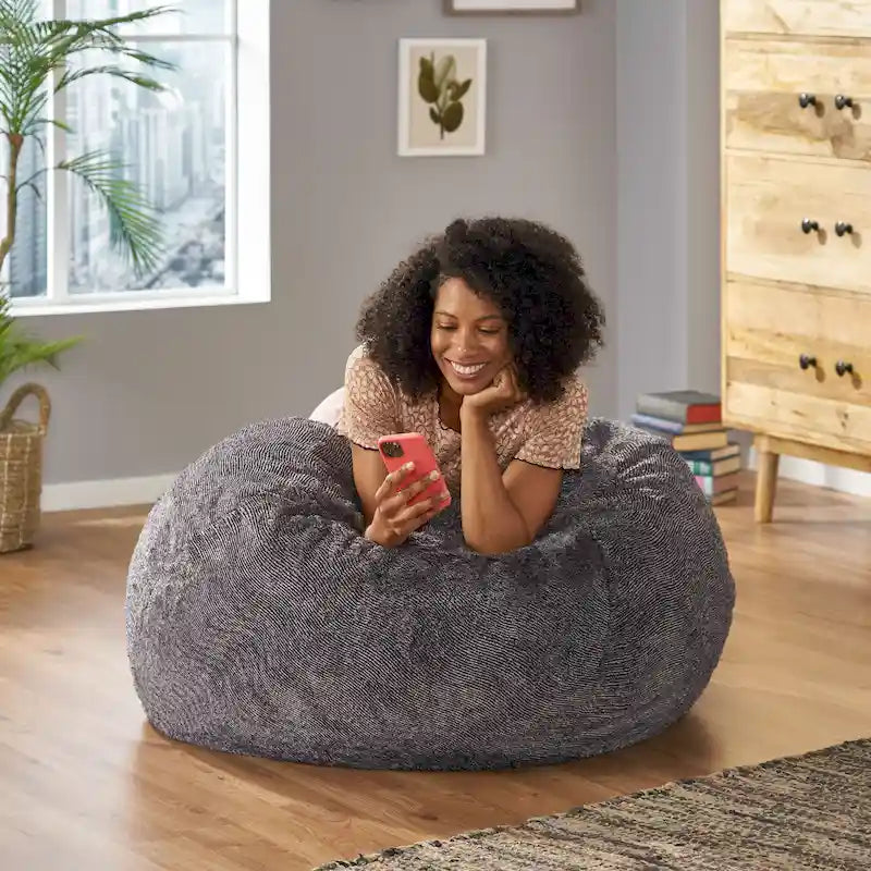 Pouf géant en fausse fourrure Modern Glam, style hiver, siège de salon surdimensionné pour le salon